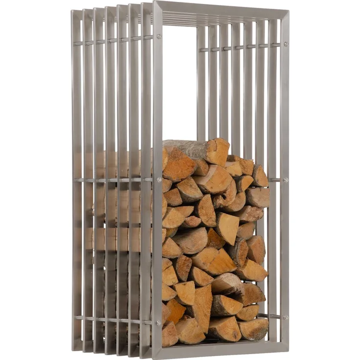 DELUKE® Kaminholzregal Metall PREMIUM - Innen und Aussen, Edelstahl Brennholzregal innen Kaminholzständer Kaminholzhalter Feuerholzregal Aussen Holz stapeln Terrasse, 40x50x100cm