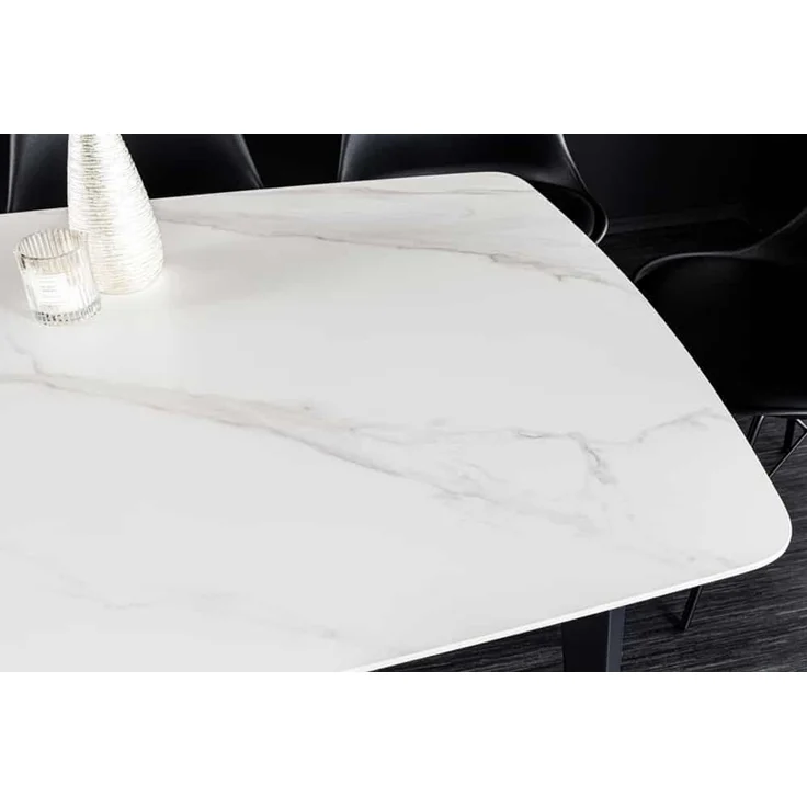 Eleganter Esstisch VENEZIA 160cm weiss-schwarz Marmor-Optik Keramik schwarzes Metall-Gestell Retro – Bild 6