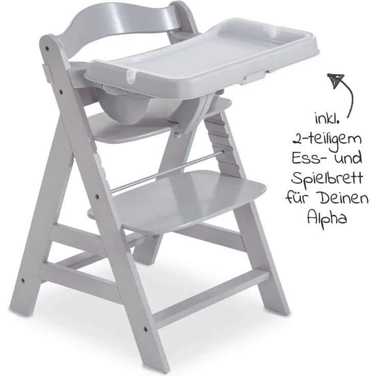 Hauck Hochstuhl Alpha Plus Grau, Holz Kinderhochstuhl Babystuhl mit Essbrett, Sitzkissen - verstellbar – Bild 2