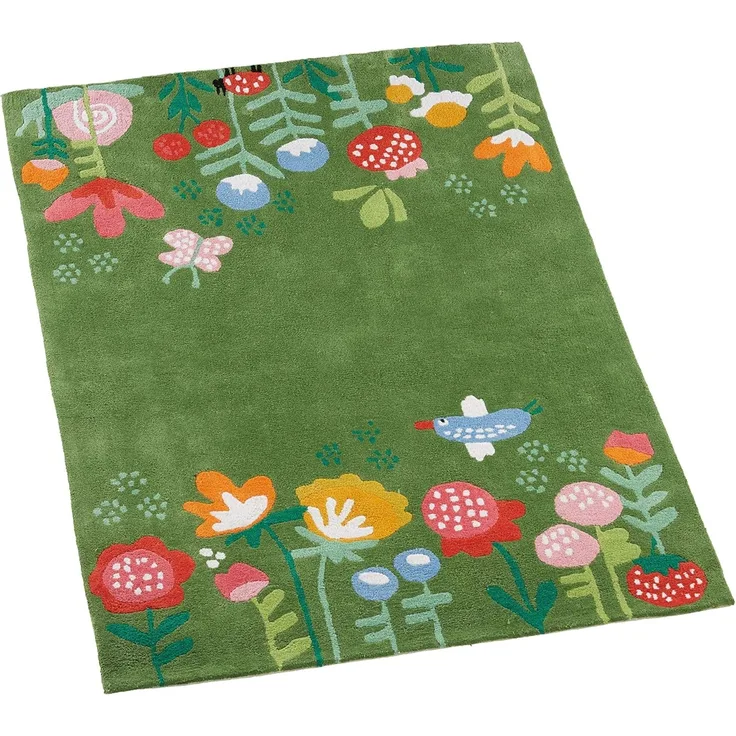 Kinderteppich 100% Baumwolle in Handarbeit hergestellt, Blumen, 100x130 cm