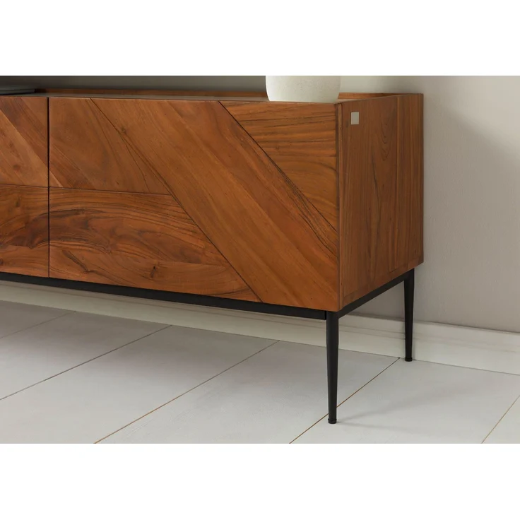TV-Board Akazie 220 x 40 x 50 natur lackiert / Marmor weiß KARLSTAD #06 – Bild 7