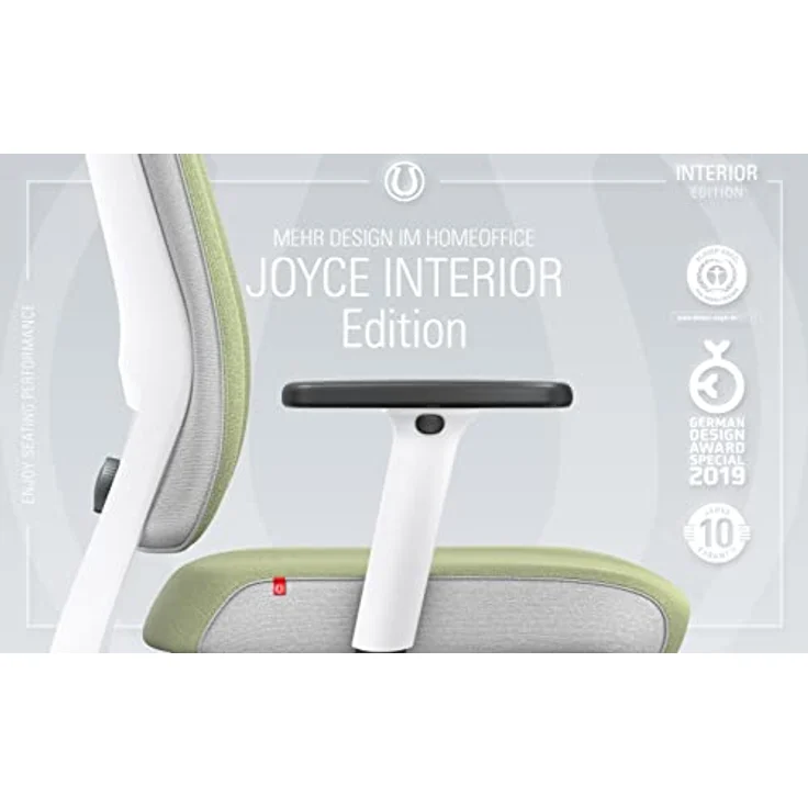 Interstuhl Joyce Interior Edition, ergonomischer Bürostuhl mit Synchromechanik, verstellbarer Rückenlehne und Lordose, Designer-Rollen (Grün | Hellgrau) – Bild 4