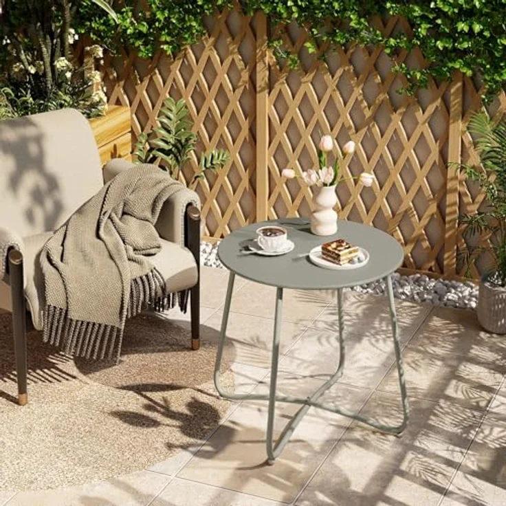 eSituro Beistelltisch rund, Balkontisch Gartentisch, Kaffeetisch Couchtisch Sofatisch Wohnzimmertisch, Kleiner Tisch für Wohnzimmer Balkon Terrasse Garten, aus Metall, φ45xH45 cm, Grau – Bild 2