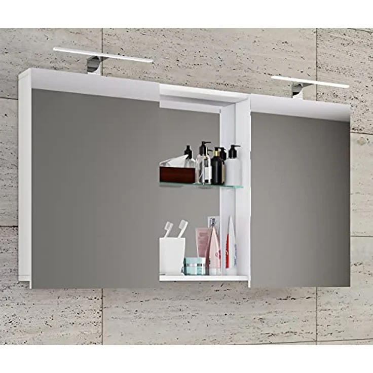 MID.YOU VCM Budasi Spiegelschrank, Weiß, Holzwerkstoff, 112x59x12 cm, mit Drehtüren für das Badezimmer – Bild 2