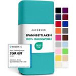 Jacobson Jersey Spannbettlaken Spannbetttuch Baumwolle Bettlaken (120x200-130x200 cm, Türkis)