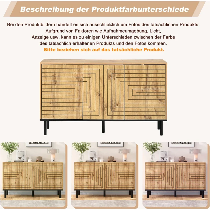 DESVIAE Sideboard Holzfarbe aus MDF/Spanplatte – 120x68x35 cm – 3 Push-Open-Türen – Bild 6