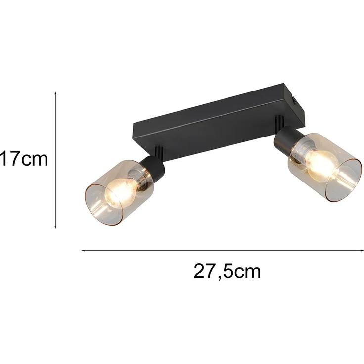 2-flammiger LED Deckenstrahler mit Glasschirmen Amberfarbig, Breite 27cm – Bild 4