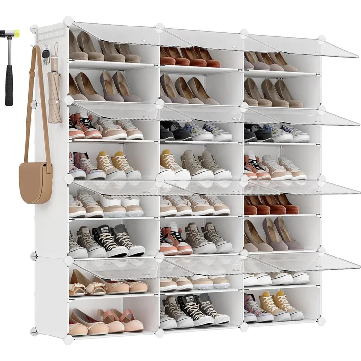 Songmics Schuhregal mit 12 Fächern, Schuhschrank, 30 x 40 x 30 cm pro Fach, schmal, mit Türen, Stahlrahmen, Kunststoff, für Flur, Schlafzimmer, Eingangsbereich, weiß