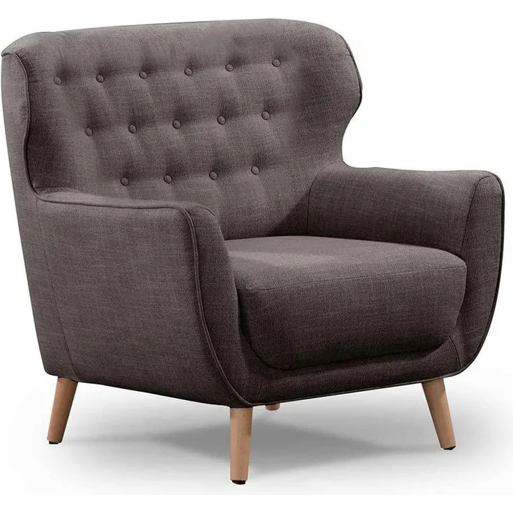 CAVADORE Sessel Abby / Klassischer Polstersessel mit Knopfheftung / 87 x 89 x 88 / Strukturstoff, dunkelgrau