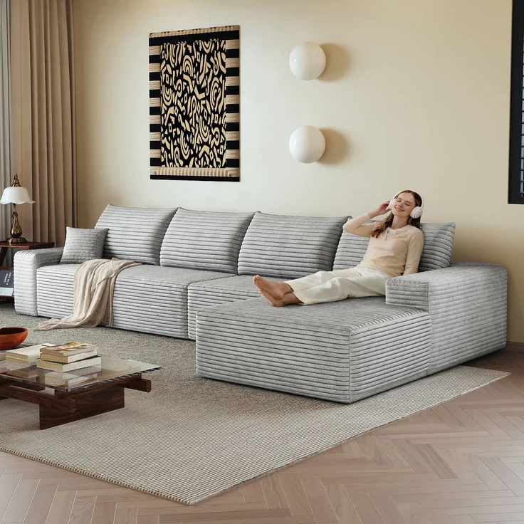 EINHOM 340 cm Boneless Modular Ecksofa, mit L-förmiger Chaiselongue, modernes modulares Sofa , mit tiefer Sitzfläche, Keine Montage erforderlich, Kompressionssofas for Wohnzimmer, Schlafzimmer, Wohnung, Grey – Bild 3