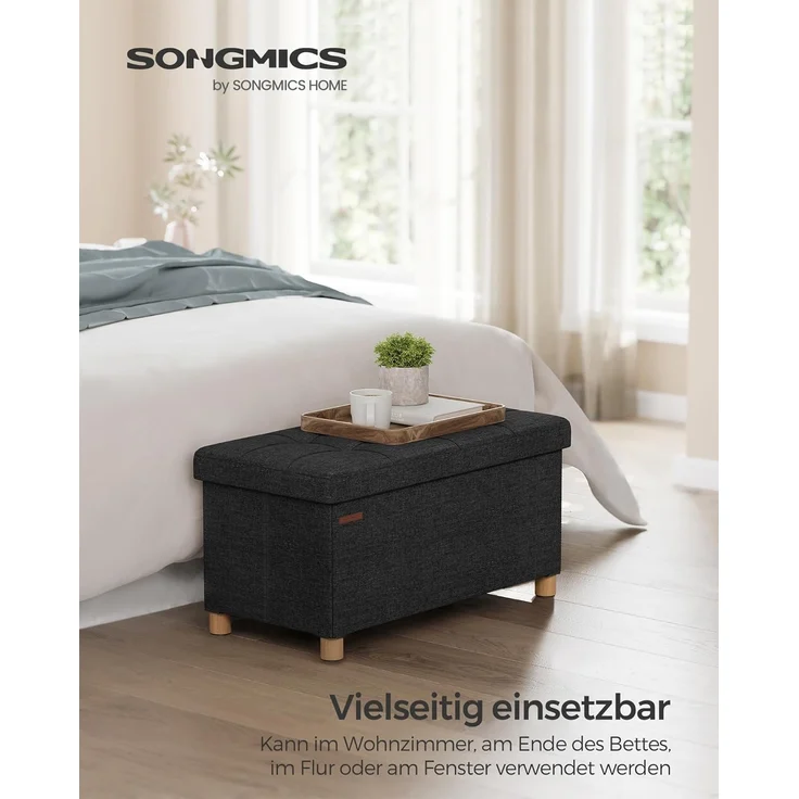 Songmics Sitzbank mit Stauraum, Schuhbank, klappbare Sitztruhe, Aufbewahrungsbox, Fußbank, 38 x 76 x 40 cm, für Wohnzimmer, Schlafzimmer, tintenschwarz LSF016B11 – Bild 3