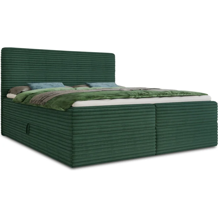 Boxspringbett Mollo mit 2 Bettkästen, Doppelbett mit Bonell-Matratze und Topper, Polsterbett in weichem Cordstoff, Bett, Bettgestell für Schlafzimmer (Grün (Tilia 39), 180 x 200 cm) – Bild 2