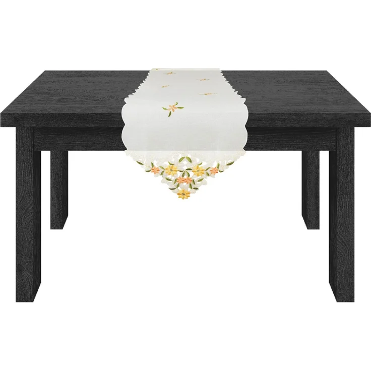 ARSVITA Tischläufer mit Stickerei, mit Blumen oder Schmetterlingen bestickter 35x140cm Läufer für den Tisch, in vielen verschiedenen Designs verfügbar (Farbe: Grün - Gelb) – Bild 4