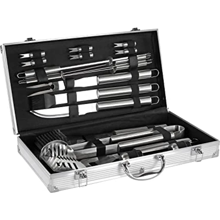Mastercook – Professionelles Grillzubehör-Set aus Stahl mit Koffer, Zubehör-Set BBQ mit Zange, Gabeln, Spachtel und Bürsten, Koffer für Grillwerkzeuge – Bild 1