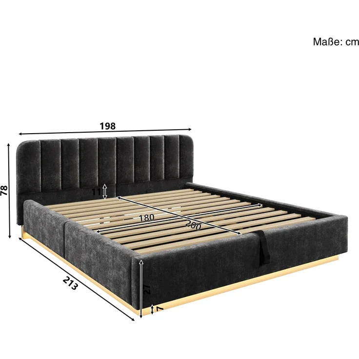 Polsterbett mit LED-Beleuchtung und Stauraum, 180x200 cm, gepolsterter Kopfteil, Doppelbett, Stauraumbett, Chenille – Bild 7