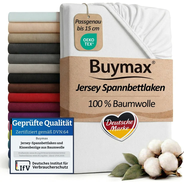 Buymax Spannbettlaken 80x160 cm Kinderbett, 100% Baumwolle Jersey, Weiß | Kinder Spannbetttuch 80x160 cm mit Gummizug, für Matratzen bis 15 cm, OEKO-TEX Standard 100, weich & hautfreundlich