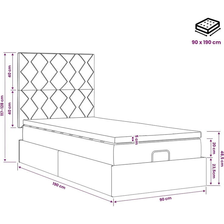 vidaXL Ottoman Bett mit Matratze Dunkelgrau 90 x 190 cm Samt 3457762 – Bild 12