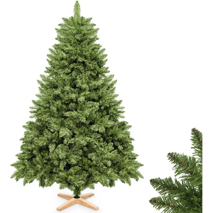 VESKA Künstlicher Weihnachtsbaum künstlich 180cm - mit Holzständer, künstlicher Tannenbaum, Nordmanntanne, Naturgetreu, dichte Zweige