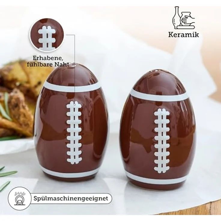40YARDS Salz- / Pfefferstreuer American Football Salz- und Pfefferstreuer aus Keramik, (2-tlg), mit erhabener, fühlbarer Naht – Bild 3