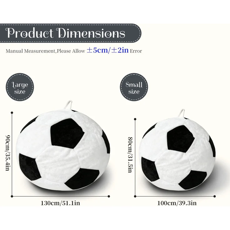 Großer, fußballförmiger Sitzsack, mehrfarbige Ziernähte, bequemes Sofa zum Entspannen im Schlafzimmer, Wohnzimmer oder in der Leseecke, ideal für Erwachsene und Jugendliche – Weiß + Schwarz – 52 x 43,5 x 31,5 cm – YOUDENOVA – Bild 6