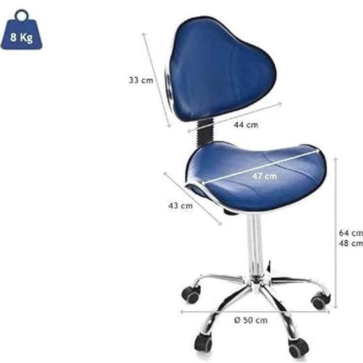 QUIRUMED Ergonomischer Hocker mit Gaslift, Basis mit 5 Rädern, silberfarben, höhenverstellbar, Struktur aus verchromtem Stahl, Kunstleder, Ästhetik, Physiotherapie, medizinische Zentren, Büro – Bild 3