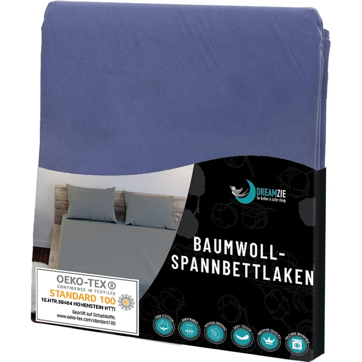 Dreamzie - Spannbettlaken 120x200 cm - Baumwolle Oeko Tex Zertifiziert - Dunkelblau - 100% Jersey Spannbetttuch 120x200