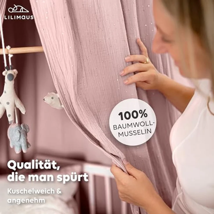 lilimaus Betthimmel Hochwertiger Baldachin Betthimmel Kinderzimmer, Gold Applikation, Stilvoller Baldachin für Baby- und Kinderzimmer – Bild 3