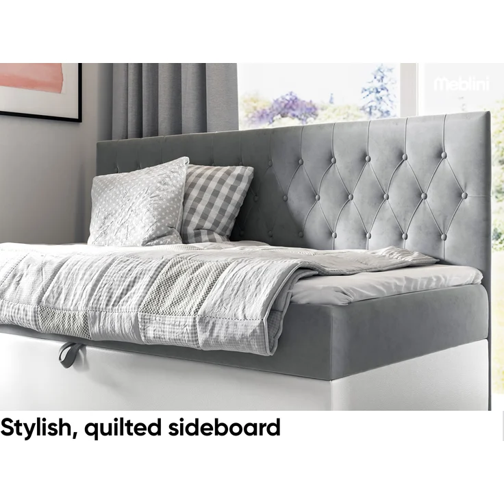 MEBLINI Kinderbett mit Bettkasten FILIPPO 2 100x200 – H3/Grau Samt Gepolstert Einzelbett mit Matratze - Polsterbett mit Stauraum - Bett mit Kopfteil – Stauraumbett – Bild 3