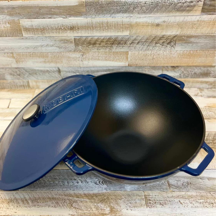 Kasan ROBARI Wok ASIA 12 Liter mit Deckel aus Gusseisen emailliert blau – Bild 5