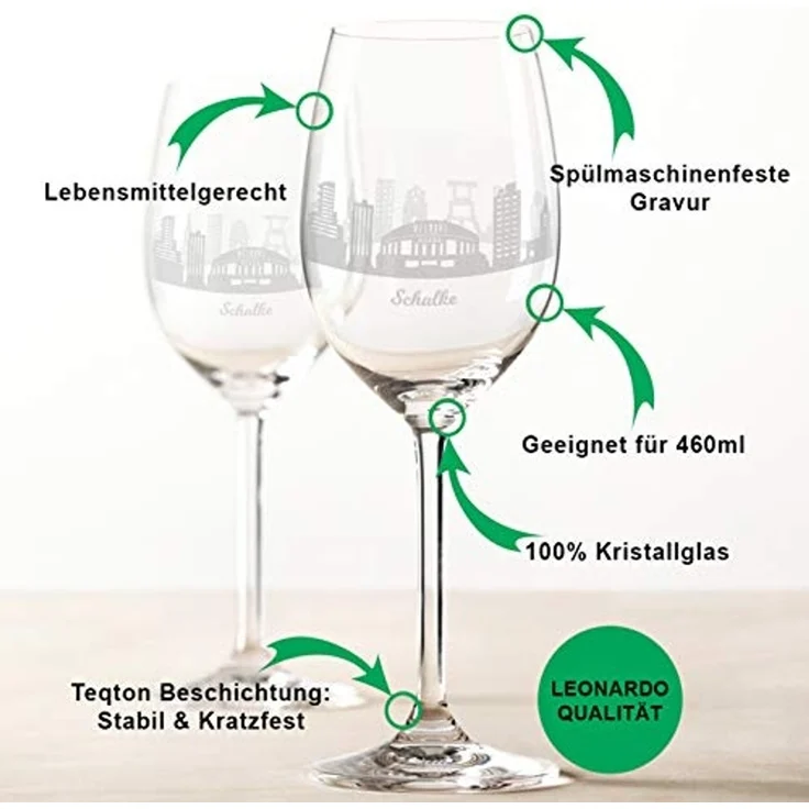 GRAVURZEILE Rotweinglas Leonardo Weinglas 2er Set mit 360° Gravur - Skyline Schalke, Glas, graviertes Geschenk als Souvenier, Andenken & Mitbringsel – Bild 2