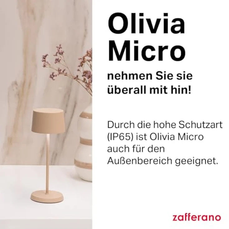 Zafferano, Olivia Micro Lampe, Kabellose, Wiederaufladbare Tischlampe mit Touch Control, Auch für den Außenbereich Geeignet, Dimmer, 2200-3000 K, Höhe 20 cm, Farbe Sand – Bild 3