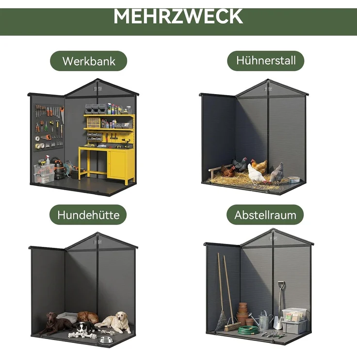 Aoxun Gartenhaus Kunststoff 4m³ mit Fundament | 182x124x210 cm | Geräteschuppen mit Boden, Gerätehaus Satteldach, Belüftet, Gartenhütte Wasserdicht für Fahrrad, Terrasse, Rasen und Werkzeug, Schwarz – Bild 4