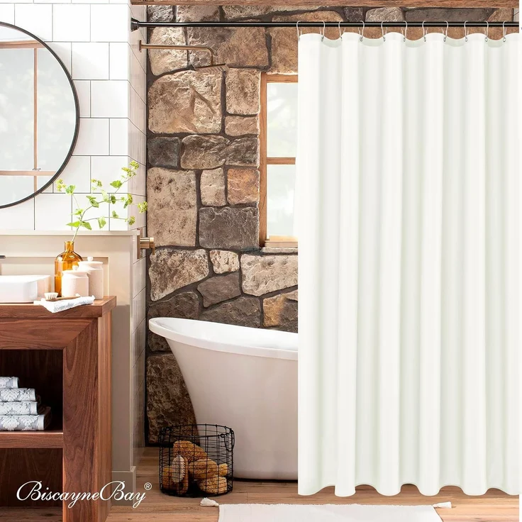 Hotel Stoff Duschvorhang 183 × 183 cm Elfenbein, Wasserabweisend, Gewichteter Saum, Waschbar – Bild 2