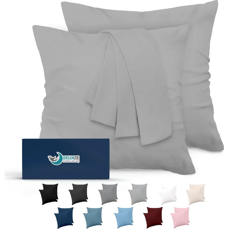 Dreamzie Kissenbezug 60x60 Grau 2er Set Mikrofaser Oeko-TEX Zertifiziert Kopfkissenbezug 60x60 Weich