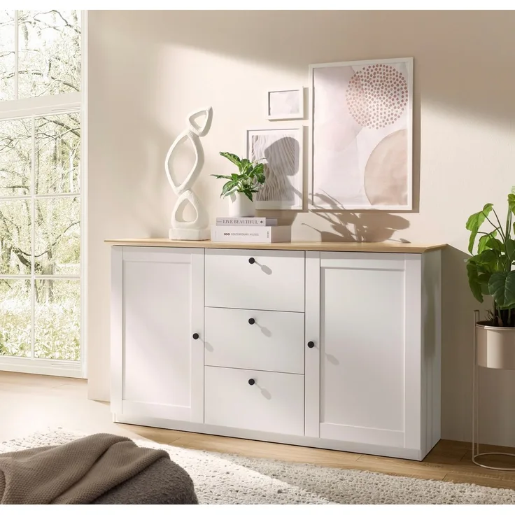 OTTO home Sideboard Brest, Schrank im Landhausstil, Kommode, zeitloses Stauraumelement, schwarze Metallgriffe, ausreichend Stauraum, 164 cm breit