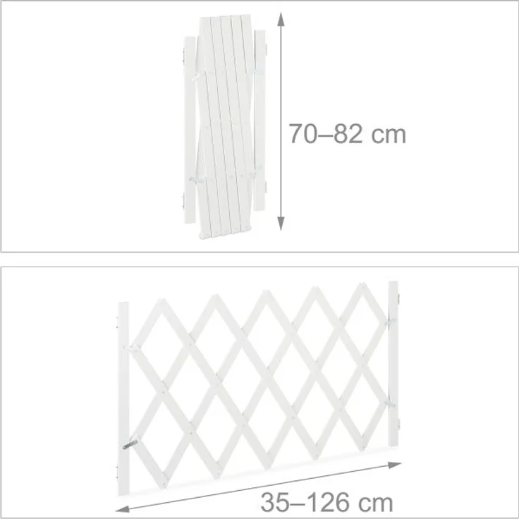 Relaxdays Hundeabsperrgitter ausziehbar bis 126 cm, 70-82 cm hoch, Bambus, Hunde Schutzgitter, für Treppe & Tür, Weiß – Bild 4