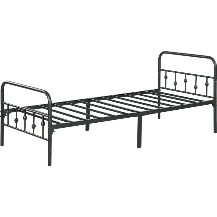 Einzelbettgestell aus Metall, leichte Montage, mit geräuschreduzierenden Gummikits, Schwarz--Schwarz--206.9x91.8x82.5cm--YOUDENOVA – Bild 2