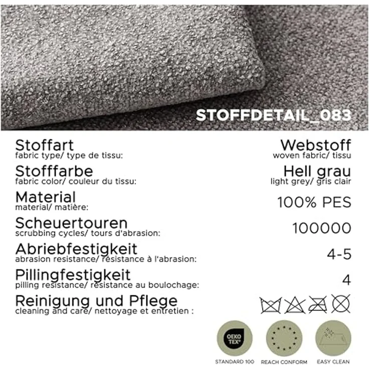 Sofa 3,5 Sitzer B/H/T: 225 x 92 x 97 cm in Hellgrau – Bild 6