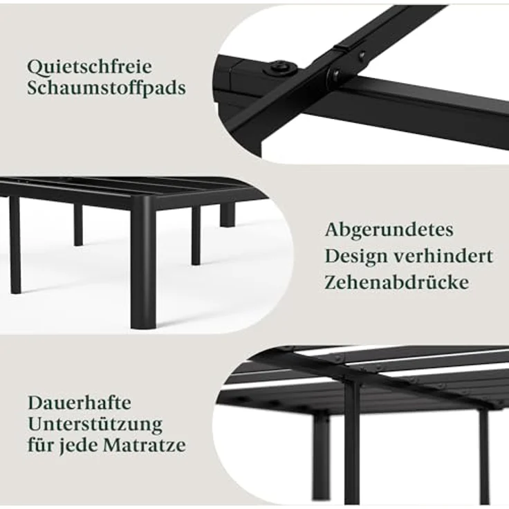 Zinus Van Bed 140x200 cm - Höhe 41 cm mit Stauraum unter dem Bett - Metall-Plattformbettrahmen - Schwarz – Bild 7