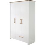 roba Kinderkleiderschrank 3-türig 'Ava' - Deckplatte in Artisan Eiche - Griffe aus massiver Eiche - Weiß