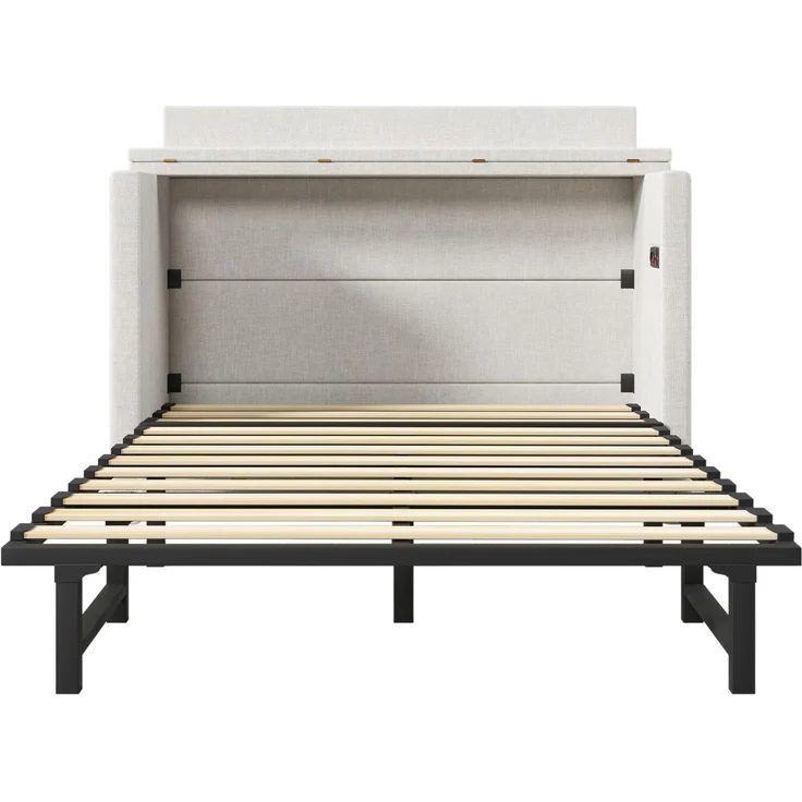 ZUBALIYA Umbaubares Plattformbett / Schrankbett, mit einer Schublade und mobiles Schrankbett mit Ablagefach am Bett, 140 x 200, Leinen, Beige, fürs Schlafzimmer, Samt – Bild 15