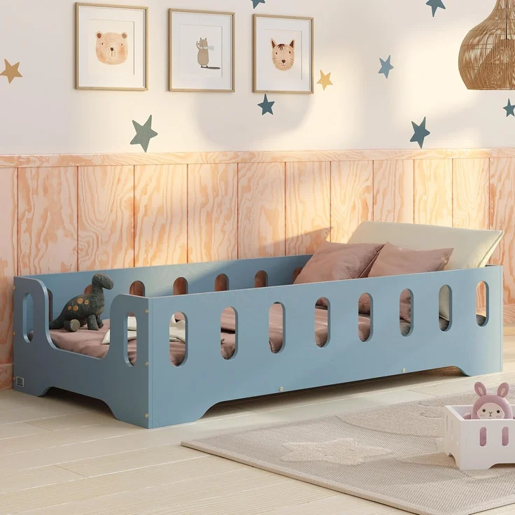 smartwood Kinderbett Bodenbett 90x190 mit Rausfallschutz & Lattenrost - Blau - Kinder Montessori Bett TILA 2B mit glatten Kanten - Betten für schnelle Montage - Bis 230 kg belastbar – Bild 1