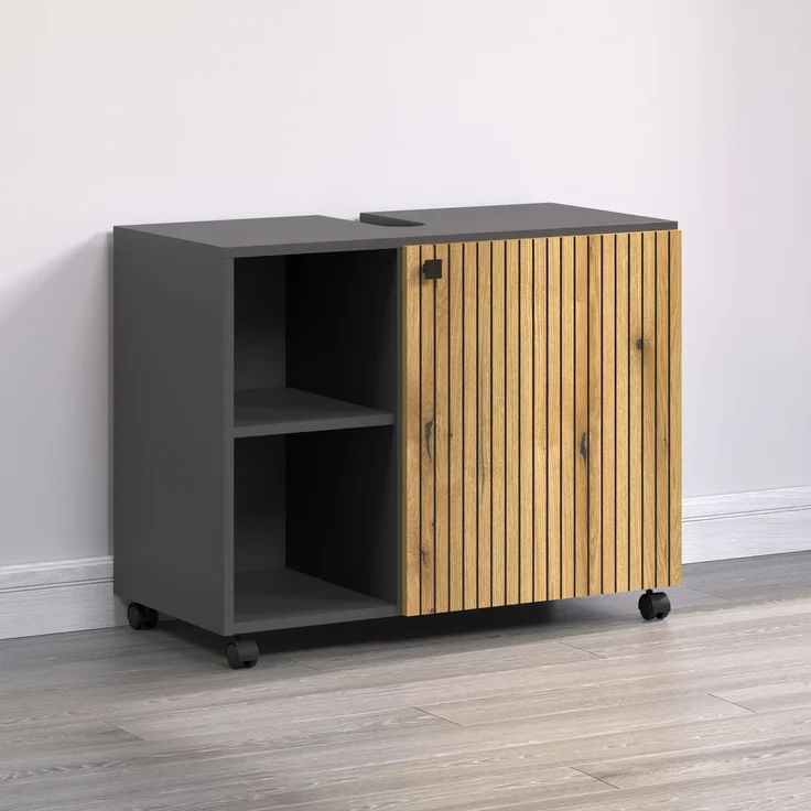 Waschbeckenunterschrank Bliss in Evoke Eiche und grau 80 cm – Bild 3