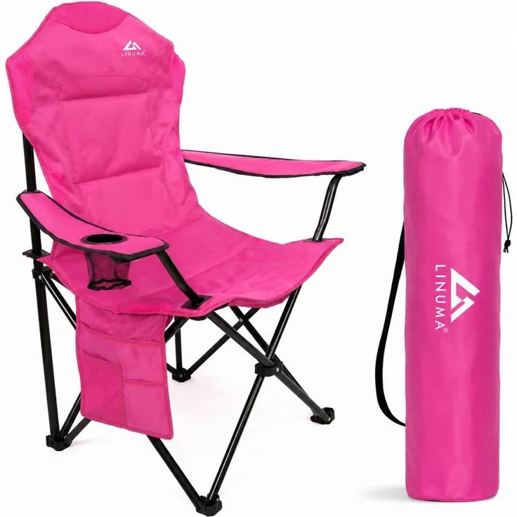 LINUMA Campingstuhl faltbar mit extra großem Getränkehalter, stabiler Klappstuhl schwarz (1 St), Faltbarer Campingstuhl mit XL-Getränkehalter für Festival & Outdoor