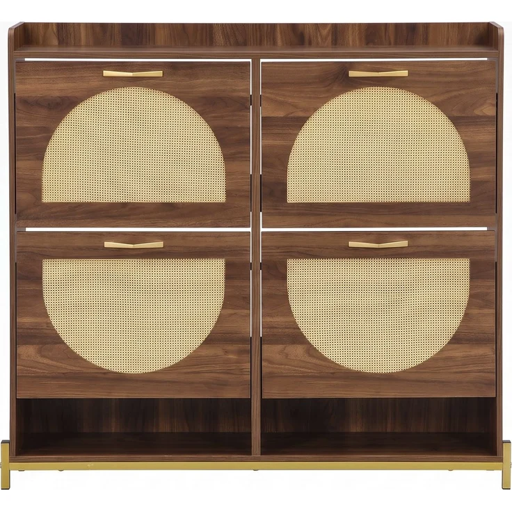 Schuhschrank 108,5x24x100 cm in Nussbaum, 4 Klappen und offene Fächer – Bild 6