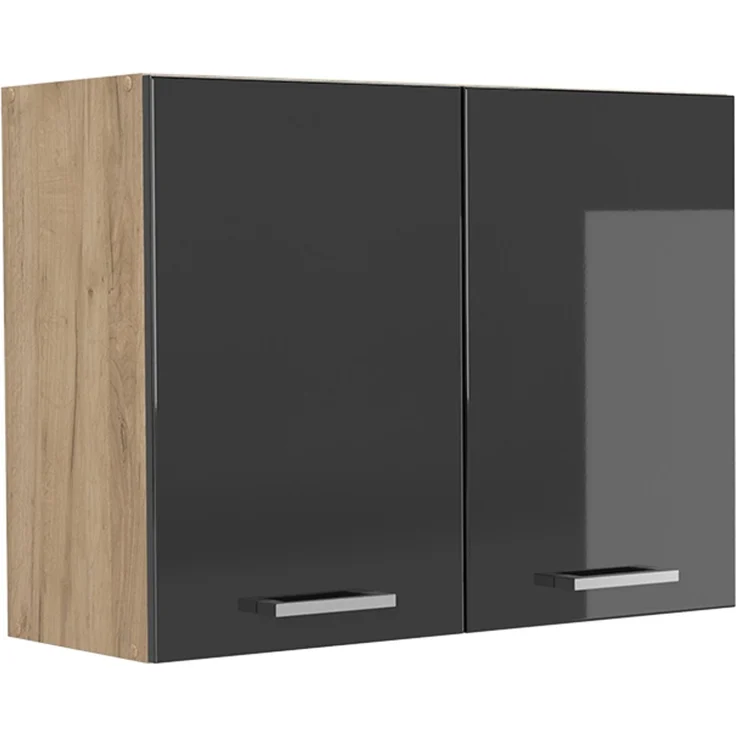 Küchenglasschrank R-Line Anthrazit Hochglanz/Goldkraft Eiche 80 cm Vicco – Bild 1