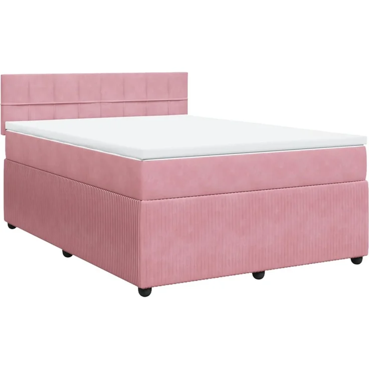 vidaXL Boxspringbett mit Matratze Rosa 160x200 cm Samt 3287787 – Bild 2