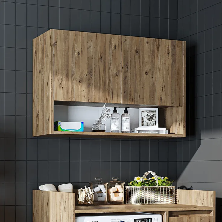 Roomart Waschmaschinenschrank DERIN-II – Waschmaschinen-Überbauschrank – 100×180×65 cm – Waschküchen- & Hauswirtschaftsschrank • Eiche
