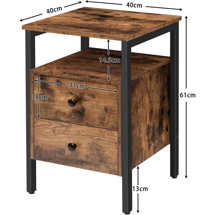 Nachttisch Beistelltisch Schubladen Nachtschrank 40x40x61cm Vintage – Bild 3