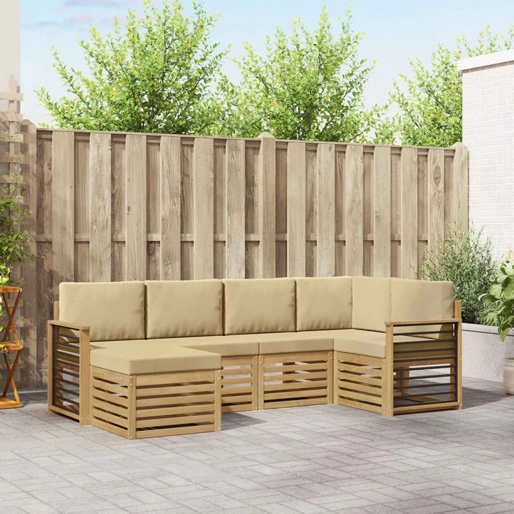 vidaXL Outdoor-Sofagarnitur 6 stk. 5-Sitzer Weiß und Beige Polyester 3392128 – Bild 1